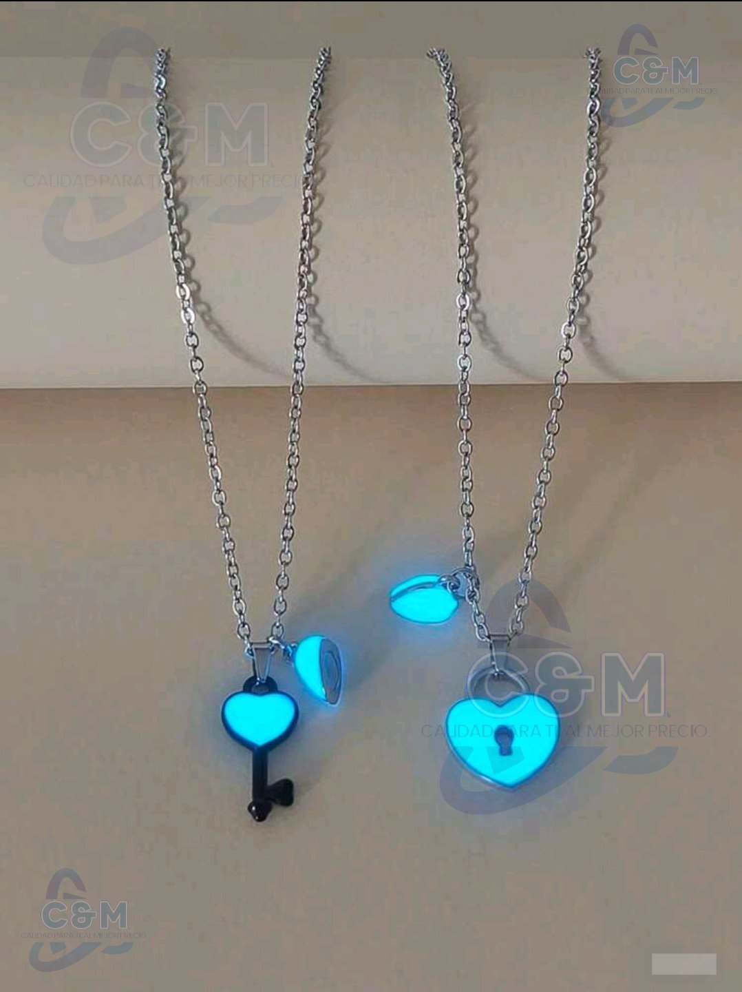 CADENAS PARA PAREJA CON LLAVE Y CORAZON DIJE Y CORAZON IMANTADO C40